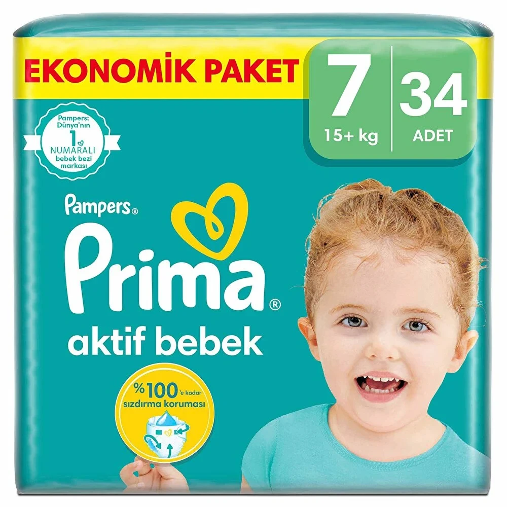 Bebek Bezi Aktif Bebek 7 Beden XX Large Ekonomik Paket 15+kg 34 Adet