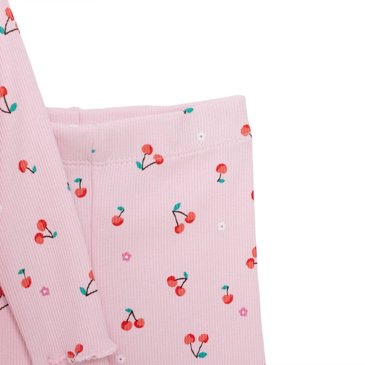 HelloBaby Kız Bebek Pijama Takımı Kiraz Desenli Bisiklet Yaka Reçme Paça Uzun Kol Pembe
