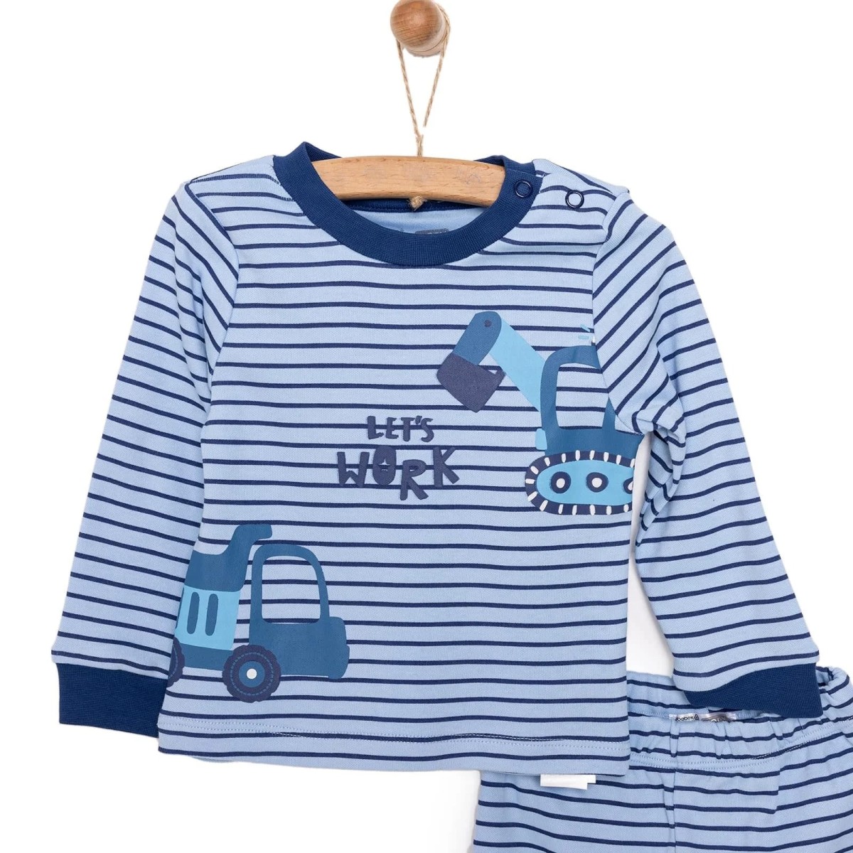 HelloBaby Erkek Bebek Pijama Takımı İnterlok Kepçe Desenli Bisiklet Yaka Ribanalı Paça Uzun Kol Koyu Mavi