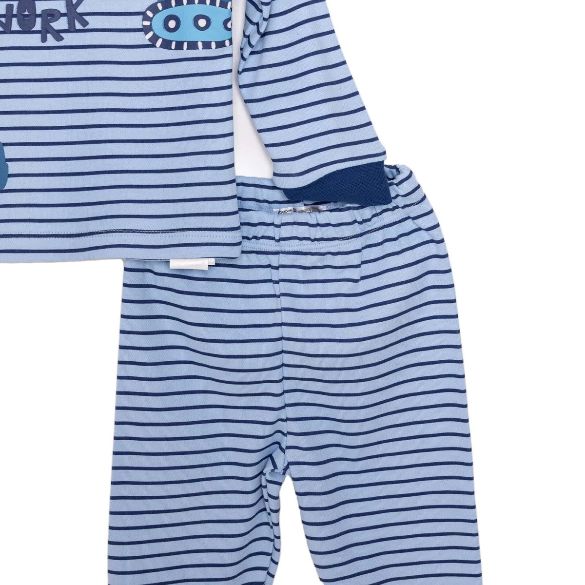 HelloBaby Erkek Bebek Pijama Takımı İnterlok Kepçe Desenli Bisiklet Yaka Ribanalı Paça Uzun Kol Koyu Mavi