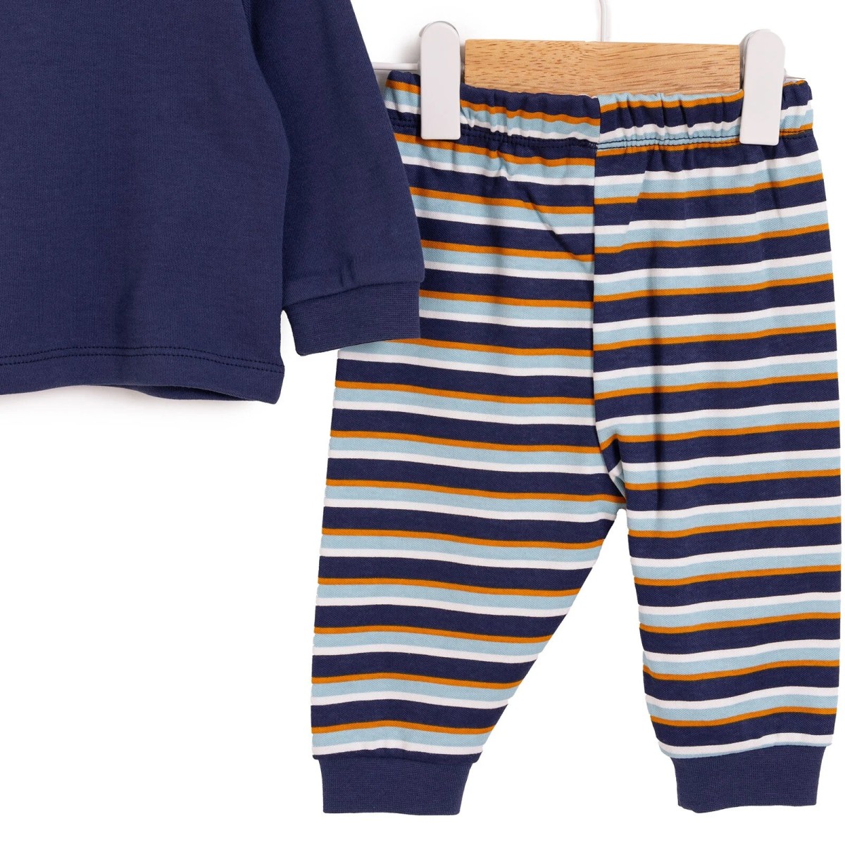 HelloBaby Erkek Bebek Pijama Takımı İnterlok Hayvan Desenli Bisiklet Yaka Ribanalı Paça Uzun Kol Lacivert