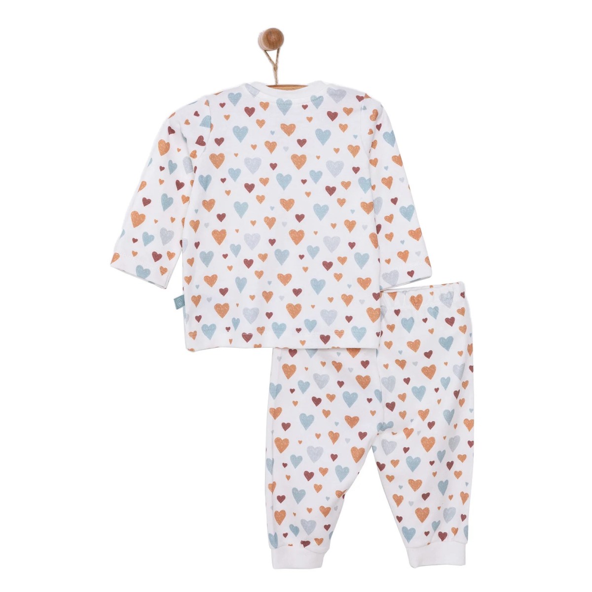 Pambuliq Kız Bebek Pijama Takımı İnterlok Organik Çıtçıtlı Bisiklet Yaka Ribanalı Paça Uzun Kol Bej